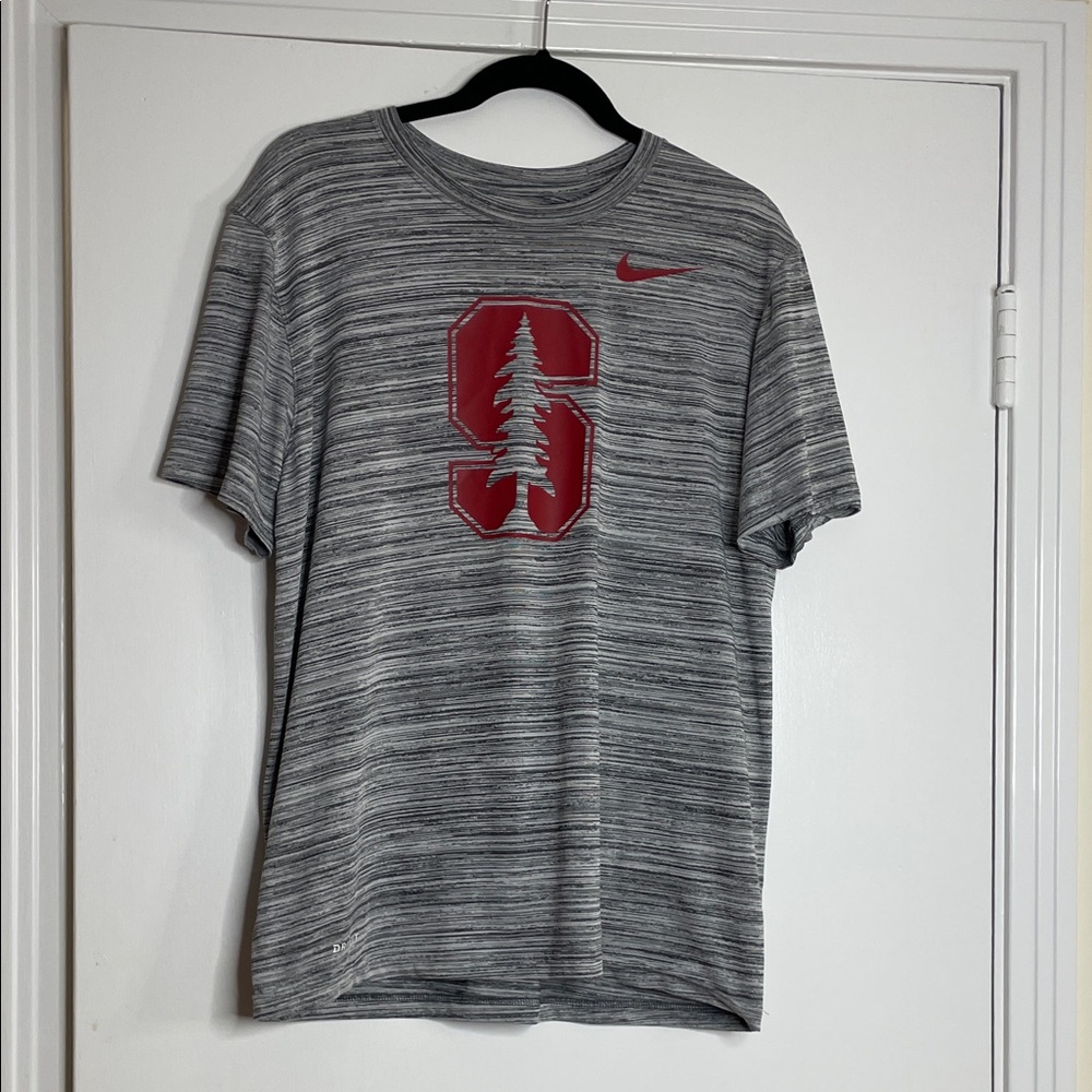 Nike Stanford Heather Gray Tee with Red Logo